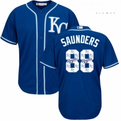 Mens Majestic Kansas City Royals 88 Michael Saunders Blue Authentic Blue Team Logo Fashion Cool Base MLB Jersey 