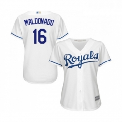 Womens Kansas City Royals 16 Martin Maldonado Replica White Home Cool Base Baseball Jersey 