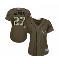 Womens Kansas City Royals 27 Raul Mondesi Authentic Green Salute to Service Baseball Jersey 