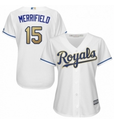 Womens Majestic Kansas City Royals 15 Whit Merrifield Authentic White Home Cool Base MLB Jersey 