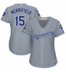 Womens Majestic Kansas City Royals 15 Whit Merrifield Replica Grey Road Cool Base MLB Jersey 