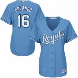 Womens Majestic Kansas City Royals 16 Paulo Orlando Authentic Light Blue Alternate 1 Cool Base MLB Jersey