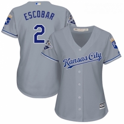 Womens Majestic Kansas City Royals 2 Alcides Escobar Replica Grey Road Cool Base MLB Jersey