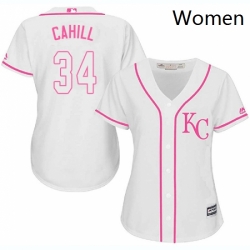 Womens Majestic Kansas City Royals 34 Trevor Cahill Authentic White Fashion Cool Base MLB Jersey 