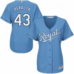 Womens Majestic Kansas City Royals 43 Wily Peralta Replica Light Blue Alternate 1 Cool Base MLB Jersey 