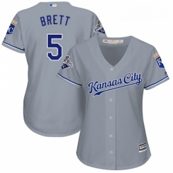 Womens Majestic Kansas City Royals 5 George Brett Replica Grey Road Cool Base MLB Jersey