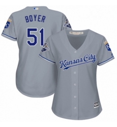 Womens Majestic Kansas City Royals 51 Blaine Boyer Replica Grey Road Cool Base MLB Jersey 