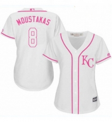 Womens Majestic Kansas City Royals 8 Mike Moustakas Authentic White Fashion Cool Base MLB Jersey