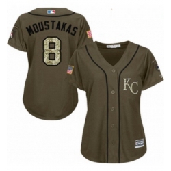 Womens Majestic Kansas City Royals 8 Mike Moustakas Replica Green Salute to Service MLB Jersey