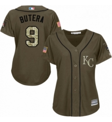 Womens Majestic Kansas City Royals 9 Drew Butera Authentic Green Salute to Service MLB Jersey 