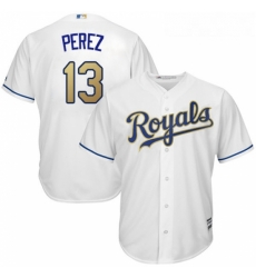 Youth Majestic Kansas City Royals 13 Salvador Perez Authentic White Home Cool Base MLB Jersey