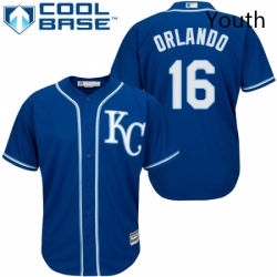 Youth Majestic Kansas City Royals 16 Paulo Orlando Authentic Blue Alternate 2 Cool Base MLB Jersey