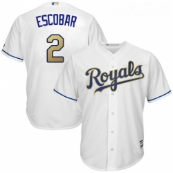 Youth Majestic Kansas City Royals 2 Alcides Escobar Replica White Home Cool Base MLB Jersey