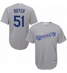 Youth Majestic Kansas City Royals 51 Blaine Boyer Replica Grey Road Cool Base MLB Jersey 