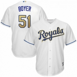 Youth Majestic Kansas City Royals 51 Blaine Boyer Replica White Home Cool Base MLB Jersey 