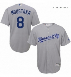 Youth Majestic Kansas City Royals 8 Mike Moustakas Authentic Grey Road Cool Base MLB Jersey