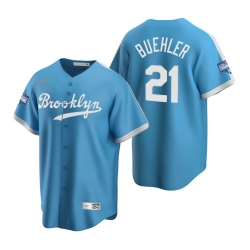 Men Brooklyn Los Angeles Dodgers 21 Walker Buehler Light Blue 2020 World Series Champions Cooperstown Collection Jersey