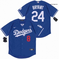 Men Dodgers Front 8 Back 24 Kobe Bryant Blue Cool Base Stitched MLB Jersey