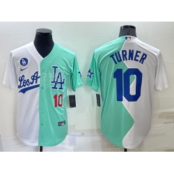 Men Los Angeles Dodgers 10 Justin Turner 2022 All Star White Green Cool Base Stitched Baseball Jersey