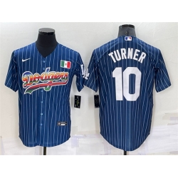 Men Los Angeles Dodgers 10 Justin Turner Navy Mexico Rainbow Cool Base Stitched Baseball Jersey