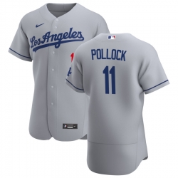 Men Los Angeles Dodgers 11 AJ Pollock Men Nike Gray Road 2020 Flex Base Team MLB Jersey