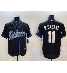 Men Los Angeles Dodgers 11 Roki Sasaki Black With Patch Cool Base Stitched Baseball Jersey