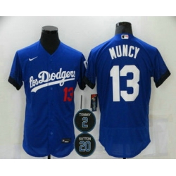 Men Los Angeles Dodgers 13 Max Muncy Blue 2 20 Patch City Connect Flex Base Stitched Jersey