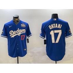 Men Los Angeles Dodgers 17 Shohei Ohtani 2024 World Series Champions Cool Base Stitched Baseball Jersey