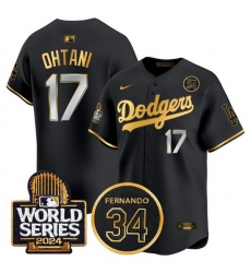 Men Los Angeles Dodgers 17 Shohei Ohtani Black Gold 2024 World Series With Fernando Memorial Patch Limited Stitched Baseball Jersey