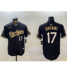 Men Los Angeles Dodgers 17 Shohei Ohtani Black Gold World Series Champions Cool Base Stitched Baseball Jersey