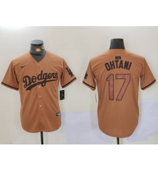 Men Los Angeles Dodgers 17  Shohei Ohtani Brown Cool Base Stitched Baseball Jersey 1