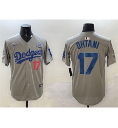 Men Los Angeles Dodgers 17 Shohei Ohtani Grey 2024 World Series With No  34 Patch Limited Stitched Baseball Jersey