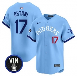 Men Los Angeles Dodgers 17 Shohei Ohtani Light Blue With Vin Patch Limited Stitched Baseball Jersey