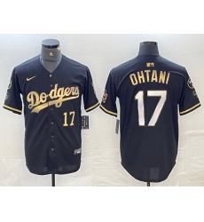 Men Los Angeles Dodgers 17 Shohei Ohtani Number Black Gold Stitched Cool Base Nike Jersey