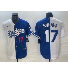 Men Los Angeles Dodgers 17 Shohei Ohtani White Blue Split Cool Base Stitched Baseball Jersey