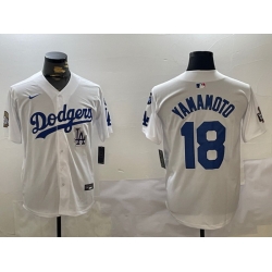 Men Los Angeles Dodgers 18 Yoshinobu Yamamoto White 2024 World Series With Fernando Memorial Patch Home Limited Stitched Baseball Jersey 5