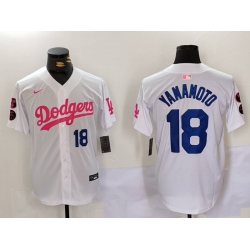 Men Los Angeles Dodgers 18 Yoshinobu Yamamoto White Pink Vin  26 Kobe Patch Stitched Baseball Jersey 9