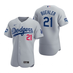 Men Los Angeles Dodgers 21 Walker Buehler Gray 2020 World Series Champions Flex Base Jersey