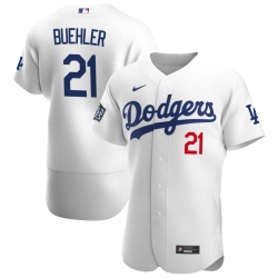 Men Los Angeles Dodgers 21 Walker Buehler Men Nike White Home 2020 World Series Bound Flex Base Player MLB Jersey