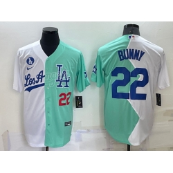 Men Los Angeles Dodgers 22 Bad Bunny 2022 All Star White Green Cool Base Stitched Baseball Jersey