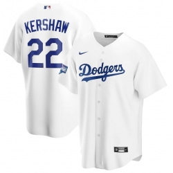 Men Los Angeles Dodgers 22 Clayton Kershaw White Nike 2020 World Series Champions Cool Base Jersey