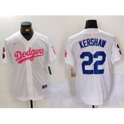 Men Los Angeles Dodgers 22 Clayton Kershaw White Pink Vin  26 Kobe Patch Stitched Baseball Jersey 11