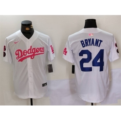 Men Los Angeles Dodgers 24 Kobe Bryant White Pink Vin  26 Kobe Patch Stitched Baseball Jersey