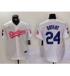 Men Los Angeles Dodgers 24 Kobe Bryant White Pink Vin  26 Kobe Patch Stitched Baseball Jersey1