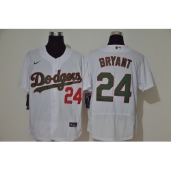 Men Los Angeles Dodgers 24 Kobe Bryant White With Green Name Stitched MLB Flex Base Nike Jersey