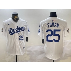 Men Los Angeles Dodgers 25 Tommy Edman White 2024 World Series With Fernando Memorial Patch Home Limited Stitched Baseball Jersey 2