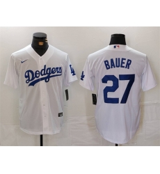Men Los Angeles Dodgers 27 Trevor Bauer White Stitched Baseball Jersey