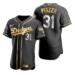 Men Los Angeles Dodgers 31 Mike Piazza Black 2020 World Series Champions Gold Edition Jersey