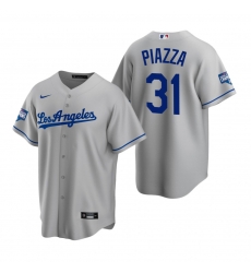 Men Los Angeles Dodgers 31 Mike Piazza Gray 2020 World Series Champions Road Replica Jersey