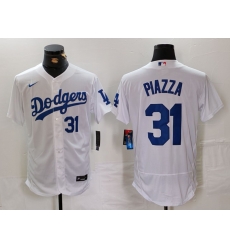 Men Los Angeles Dodgers 31 Mike Piazza White Flex Base Stitched Baseball Jersey 4